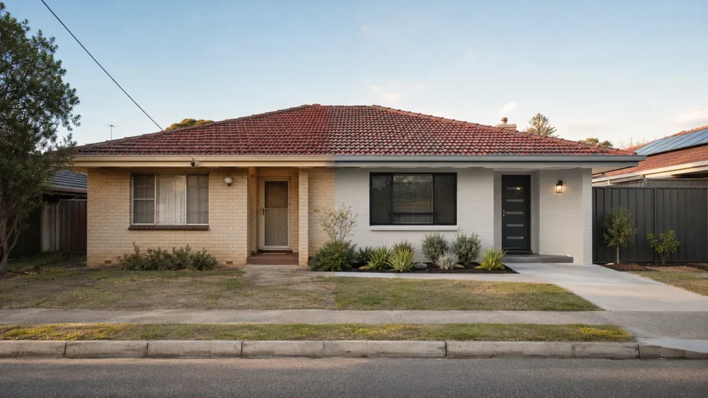 Before and after view of targeted exterior renovation to an established Perth home