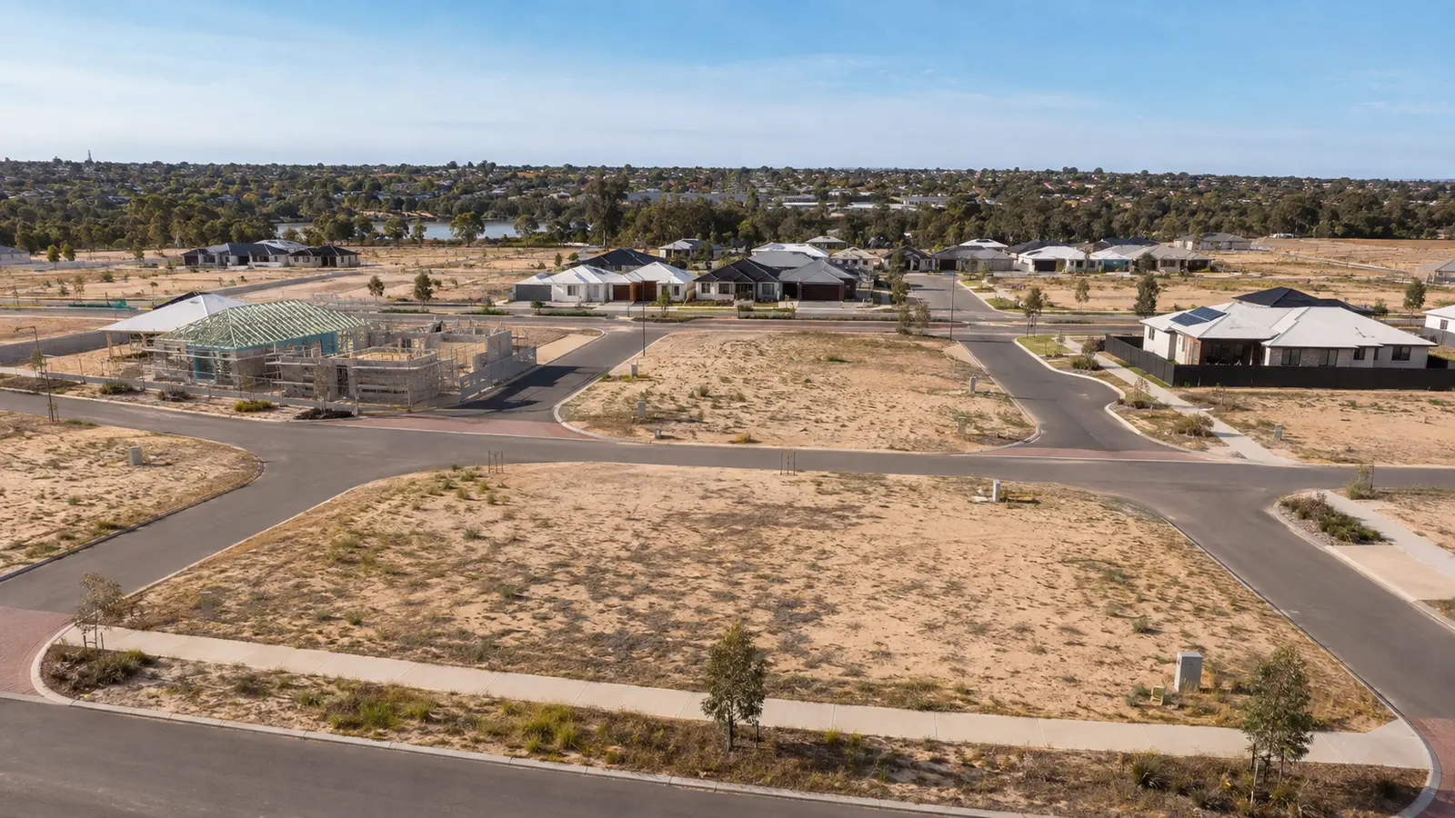 Vacant serviced residential lots and new homes in an outer Perth land estate